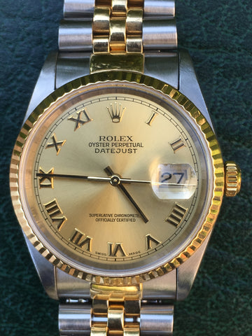 ROLEX MEN LADIES 16233 DATEJUST 18k GOLD STEEL JUBILEE BAND BOX