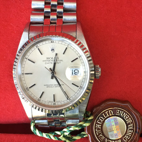 Rolex Datejust 36mm Steel Silver Dial White Gold Fluted Bezel Jubilee Band 16234