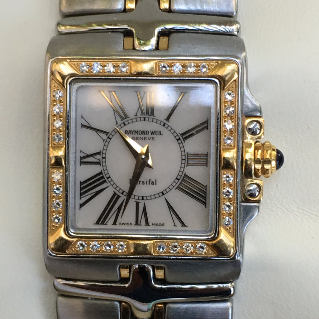 Raymond Weil Ladies Parsifal Stainless Steel Two Tone Diamond Bezel Watch 9790