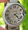 Cartier Steel Mens Ballon Bleu 42mm Watch Box & Paper Warranty Diamonds W69012Z4