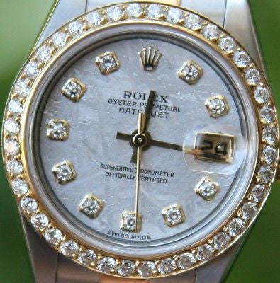 ROLEX 18k GOLD & STEEL LADIES DATEJUST WATCH PAPERS WARRANTY DIAMONDS METEORITE