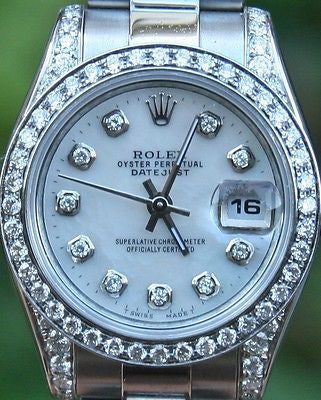 ROLEX LADIES STEEL 26mm DATEJUST 179160 DIAMONDS BEZEL LUGS MOTHER OF PEARL DIAL