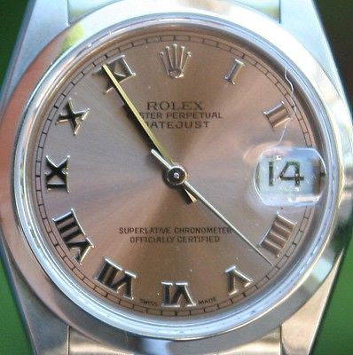 ROLEX STEEL MIDSIZE 31mm DATEJUST WATCH PINK ROMAN BOX & BOOKLETS SERVICED PRFCT