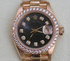 ROLEX PRESIDENT LADIES WOMENS 18K GOLD WATCH DIAMONDS BLACK MOTHER OF PEARL