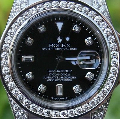 ROLEX STEEL MEN'S SUBMARNIER WATCH w/ DIAMOND DIAL BEZEL LUGS BOX/PAPERS 116610