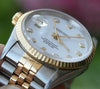 ROLEX 18k Yellow Gold & Steel 36mm Mens 16233 Datejust Watch White Diamond Dial