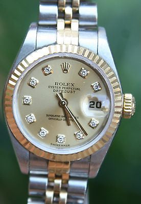 ROLEX 18k Gold & Steel 26mm Ladies Automatic Datejust Watch Diamond Dial Factory