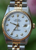 ROLEX 18k Yellow Gold & Steel 36mm Mens 16233 Datejust Watch White Diamond Dial