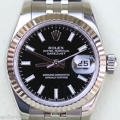 ROLEX LADIES DATEJUST 179174 STAINLESS STEEL WHITE GOLD FLUTED BEZEL