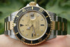 ROLEX 18K GOLD STEEL SUBMARINER 16613 WITH GOLD DIAMOND  & SAPPHIRE DIAL