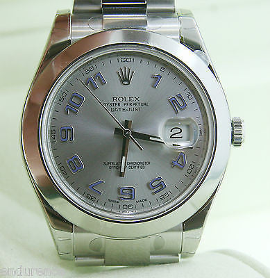 ROLEX DATEJUST MENS 116300 41 mm WATCH STAINLESS STEEL SILVER DIAL BLUE ARABIC