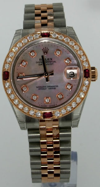 Rolex 31mm Midsize Rose Gold & Steel Datejust Diamonds 178240 New