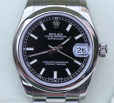 ROLEX DATEJUST MIDSIZE 178240 STAINLESS STEEL BLACK DIAL BOXES CARD CERTIFICATE