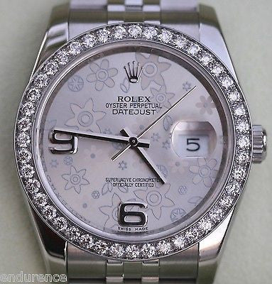 ROLEX DATEJUST WATCH 116200 STEEL DIAMONDS SILVER FLORAL DIAL BOX CERTIFICATE