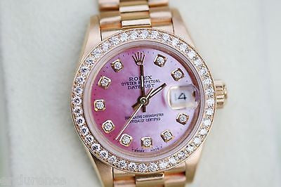 ROLEX PRESIDENT LADIES WOMENS 18K GOLD WATCH DIAMONDS PINK MOTHER OF PEARL