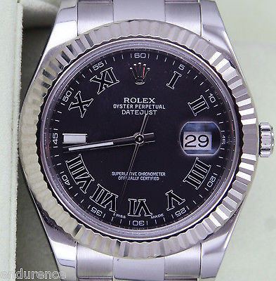 ROLEX DATEJUST II MENS STAINLESS STEEL 41mm 18k WHITE GOLD BEZEL 116334