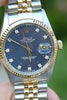 ROLEX DATEJUST MENS TWO TONE GOLD STAINLESS STEEL FACTORY DIAMOND BLUE DIAL